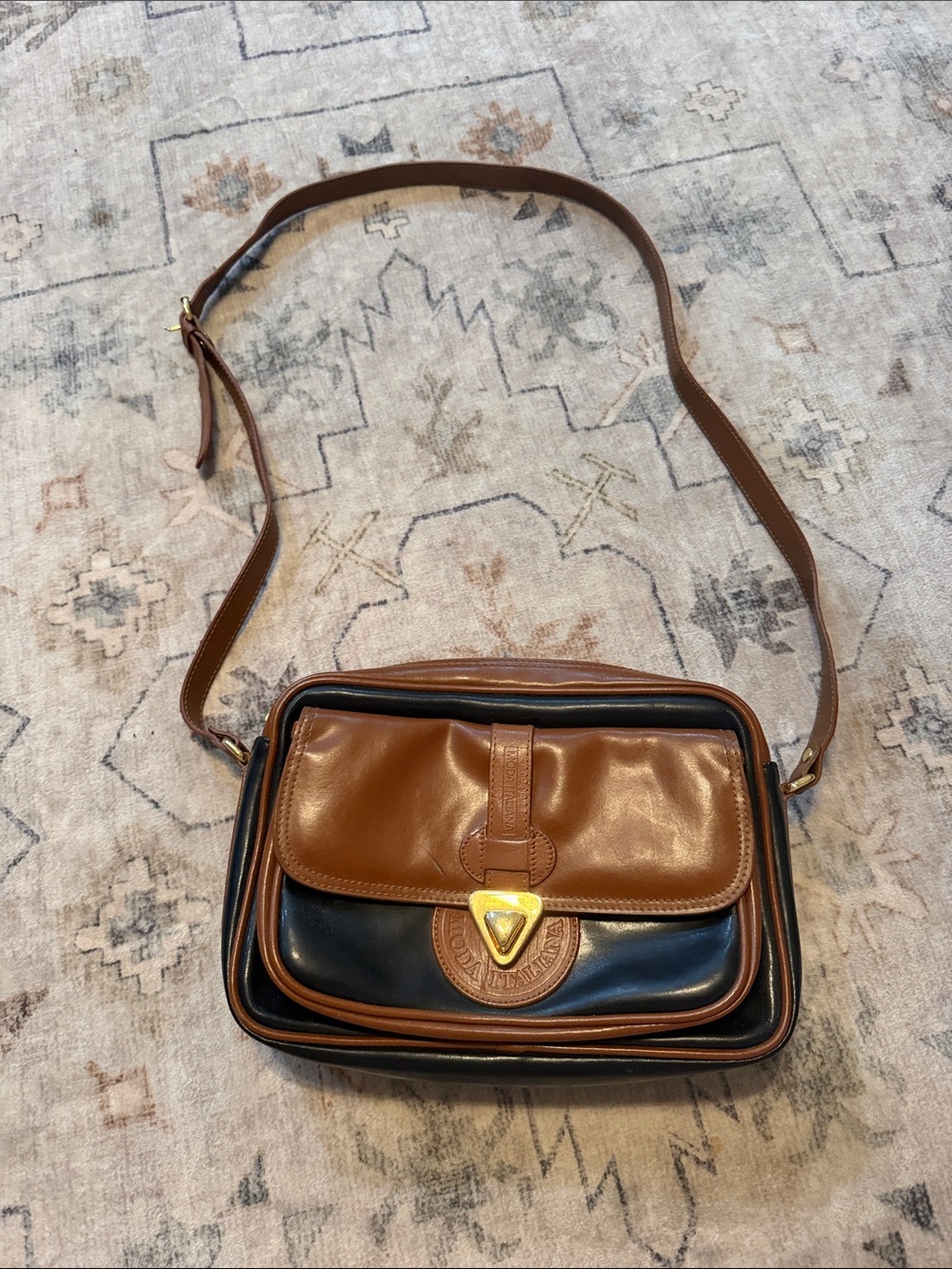 Leather Two-Tone Brown and Black Messenger Bag